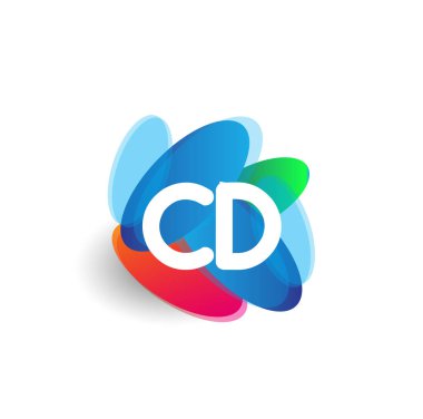 Renkli sıçrama arkaplanı olan CD logosu, yaratıcı endüstri, web, iş ve şirket için harf birleşimi logosu tasarımı.