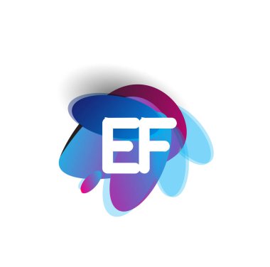 Renkli arka planı olan EF logosu, yaratıcı endüstri, web, iş ve şirket için harf kombinasyonu tasarımı.