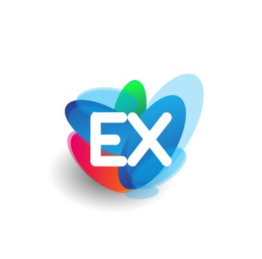 Renkli arka planlı EX logosu, yaratıcı endüstri, web, iş ve şirket için harf kombinasyonu tasarımı.