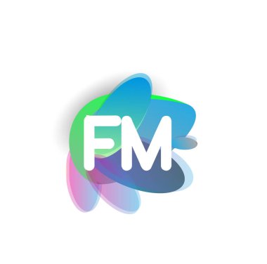 Renkli arka planlı FM logosu, yaratıcı endüstri, web, iş ve şirket için harf kombinasyonu tasarımı.