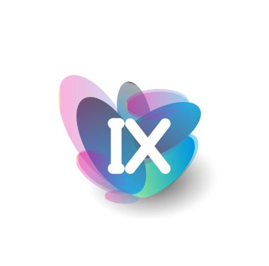 Renkli sıçrama arkaplanlı IX logosu, yaratıcı endüstri, web, iş ve şirket için harf kombinasyonu tasarımı.