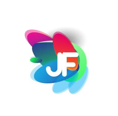 Letter JF logo with colorful splash background, letter combination logo design for creative industry, web, business and company. vector