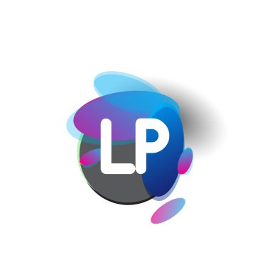 LP logosu renkli sıçrama arkaplanı, yaratıcı endüstri, web, iş ve şirket için harf kombinasyonu tasarımı.