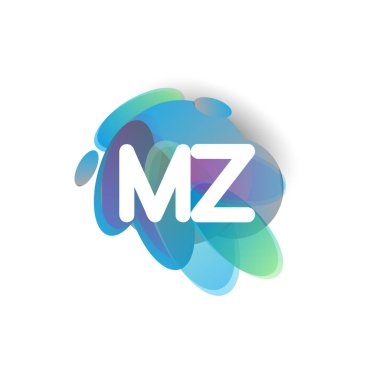 Renkli bir arka planı olan MZ logosu, yaratıcı endüstri, web, iş ve şirket için harf kombinasyonu tasarımı.