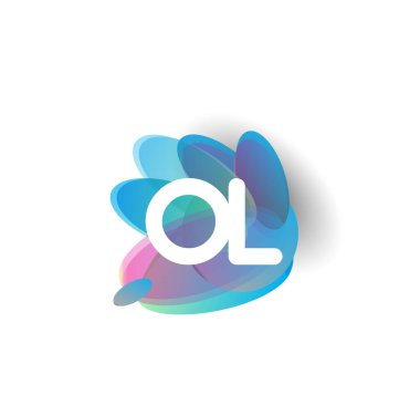 Renkli sıçrama arkaplanı olan eski harf logosu, yaratıcı endüstri, web, iş ve şirket için harf kombinasyonu tasarımı.