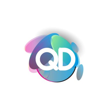 Renkli sıçrama arkaplanı olan QD logosu, yaratıcı endüstri, web, iş ve şirket için harf kombinasyonu tasarımı.