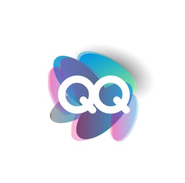 Renkli sıçrama arkaplanı olan QQ harfi logosu, yaratıcı endüstri, web, iş ve şirket için harf kombinasyonu tasarımı.
