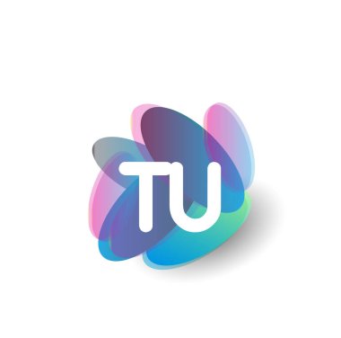 Renkli arkaplanı olan TU logosu, yaratıcı endüstri, web, iş ve şirket için harf kombinasyonu tasarımı.