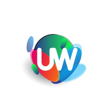 Renkli arkaplanı olan UW harfi logosu, yaratıcı endüstri, web, iş ve şirket için harf kombinasyonu tasarımı.