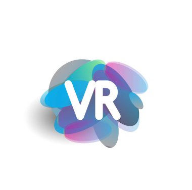 Renkli arkaplanı olan VR logosu, yaratıcı endüstri, web, iş ve şirket için harf kombinasyonu tasarımı.