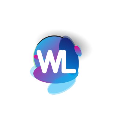 Renkli sıçrama arkaplanlı WL logosu, yaratıcı endüstri, web, iş ve şirket için harf kombinasyonu tasarımı.
