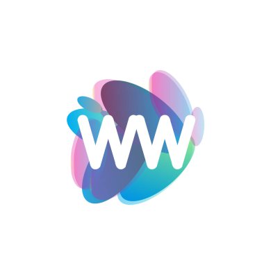 WW harfi logosu rengarenk arka planda, harf kombinasyonu tasarımında yaratıcı endüstri, web, iş ve şirket için.