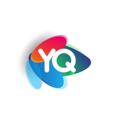 Renkli sıçrama arkaplanlı harf YQ logosu, yaratıcı endüstri, web, iş ve şirket için harf kombinasyonu tasarımı.