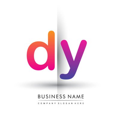 İlk logo DY küçük harf, turuncu ve morumsu yaratıcı logoti kavramı.