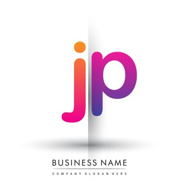 İlk logo JP küçük harf, turuncu ve morumsu yaratıcı logot kavramı.