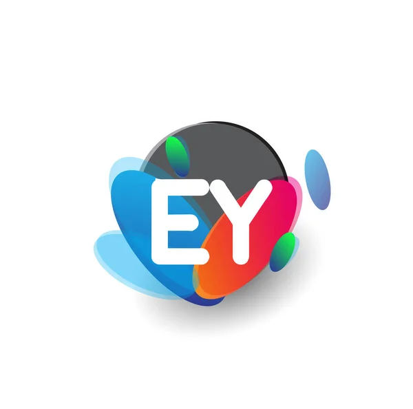 字母Ey标识 彩色水花背景 字母组合标识设计 供创意行业 企业和公司使用 — 图库矢量图片