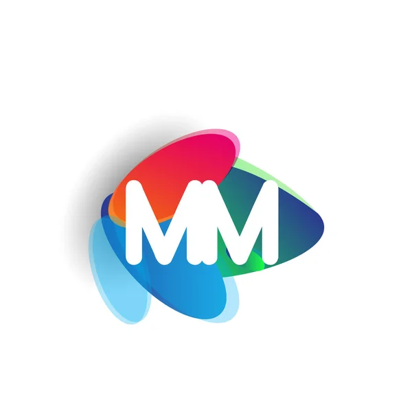カラフルなスプラッシュ背景を持つレターMmのロゴ クリエイティブ産業 ウェブ ビジネスや企業のための手紙の組み合わせのロゴデザイン — ストックベクタ