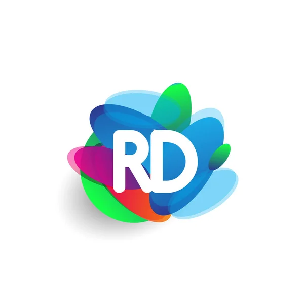 カラフルなスプラッシュ背景を持つ文字Rdのロゴ クリエイティブ産業のための文字の組み合わせのロゴデザイン ウェブ ビジネスや企業 — ストックベクタ