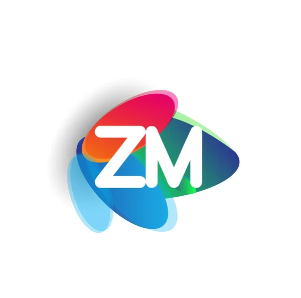 字母Zm标识 彩色水花背景 字母组合标识设计 供创意行业 企业和公司使用 — 图库矢量图片