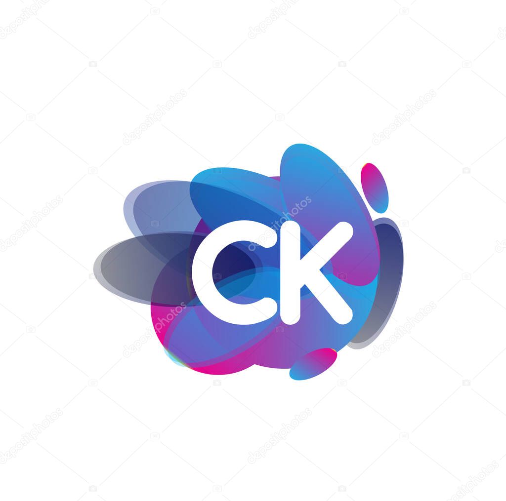 Letter CK logo with colorful splash background, letter combination logo design for creative industry, web, business and company.