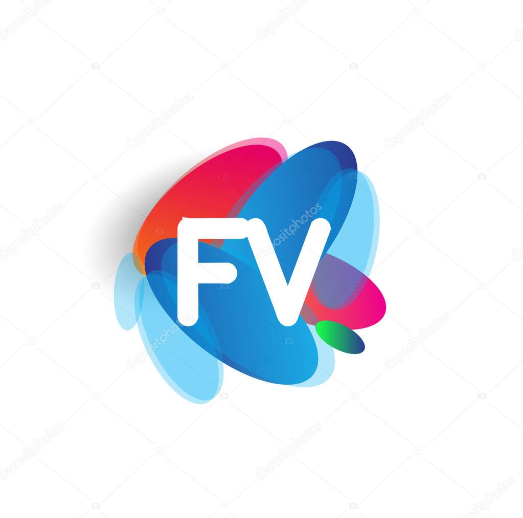Letter FV logo with colorful splash background, letter combination logo design for creative industry, web, business and company.