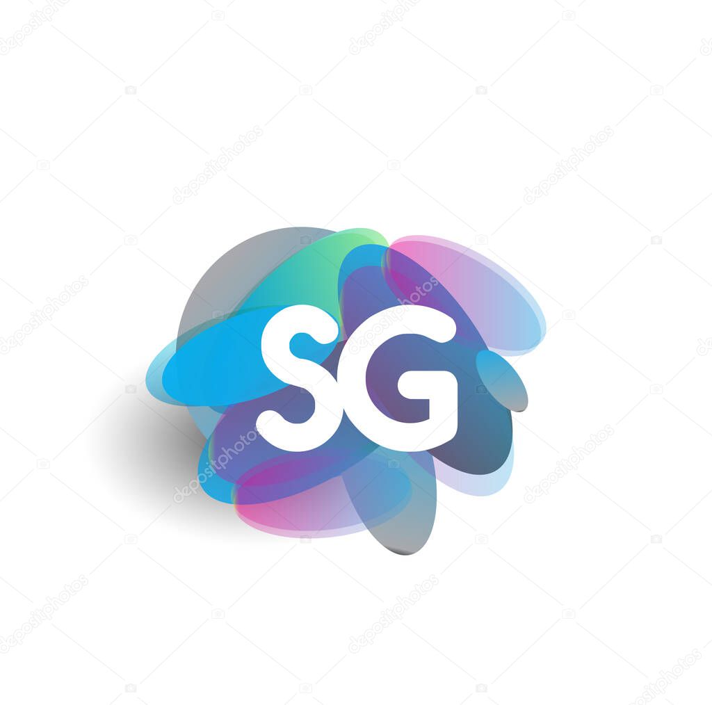Letter SG logo with colorful splash background, letter combination logo design for creative industry, web, business and company.