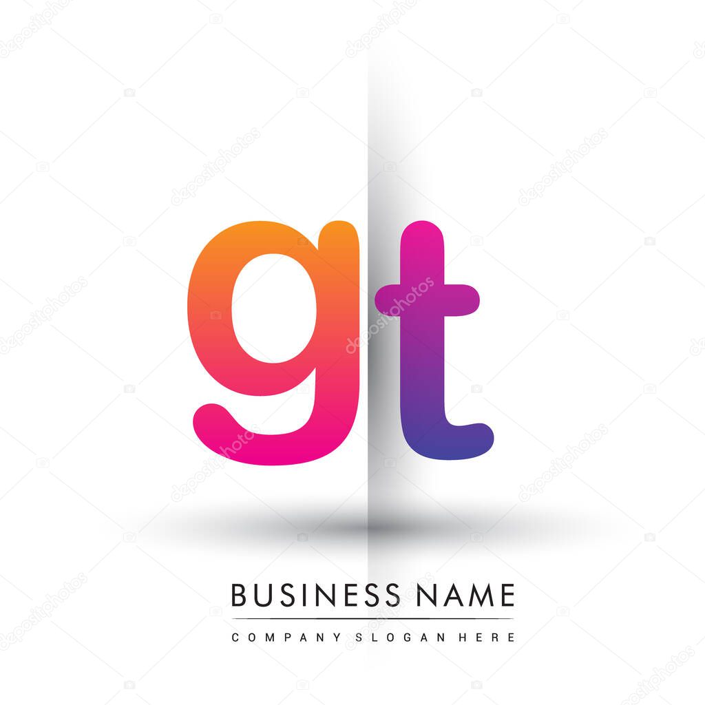 Initial logo GT lowercase letter, orange and magenta creative logotype concept.