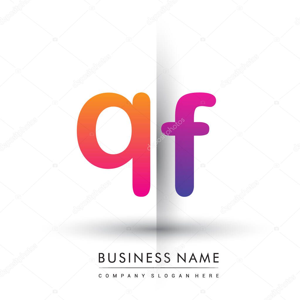 Initial logo QF lowercase letter, orange and magenta creative logotype concept.
