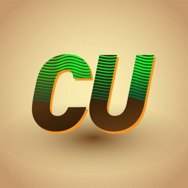 İlk harf CU renkli yeşil ve kahverengi çizgili kombinasyon, şirket kimliğiniz için vektör logo tasarım şablonu elemanları