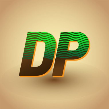 İlk harf DP logosu çizgili kombinasyonu olan yeşil ve kahverengi renkli, şirket veya şirket kimliğiniz için vektör logo tasarım şablonu unsurları