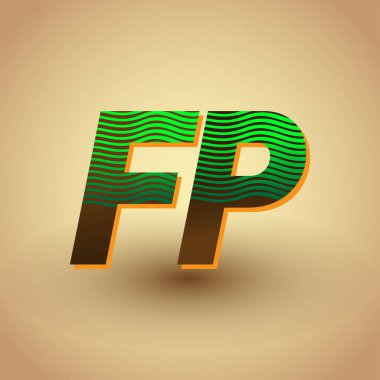 İlk harf logosu FP yeşil ve kahverengi çizgili kombinasyon, şirket veya şirket kimliğiniz için vektör logo tasarım şablonu unsurları