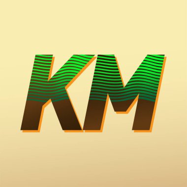 İlk harf logosu KM renklendirilmiş yeşil ve kahverengi çizgili bileşim, şirket veya şirket kimliğiniz için vektör logo tasarım şablonu unsurları