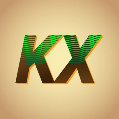 İlk harf logosu KX çizgili kombinasyonu olan yeşil ve kahverengi renkli, şirket veya şirket kimliğiniz için vektör logo tasarım şablonu elemanları