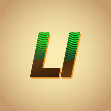 İlk harf logosu LI çizgili bileşimi olan yeşil ve kahverengi renkli, şirket veya şirket kimliğiniz için vektör logo tasarım şablonu elemanları