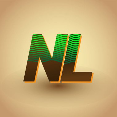 İlk harf logosu NL renkli yeşil ve kahverengi çizgili kombinasyon, şirket veya şirket kimliğiniz için vektör logo tasarım şablonu unsurları