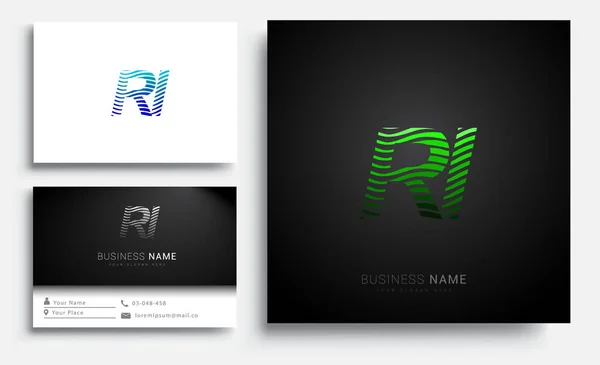 初始字母标识Ri绿色N蓝色带条纹集 向量标识设计模板元素为您的业务或公司身份 — 图库矢量图片