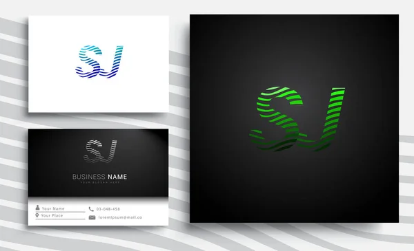 最初の文字のロゴSjカラーグリーンストライプセット付き あなたのビジネスや会社のアイデンティティのためのベクトルロゴデザインテンプレート要素 — ストックベクタ