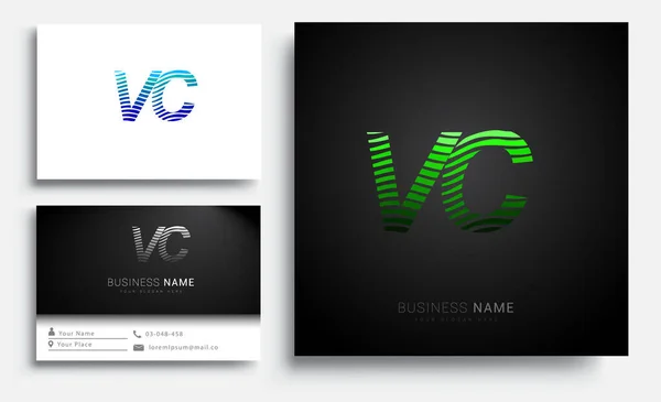 初始字母标识Vc绿色N蓝色带条纹集 向量标识设计模板元素为您的业务或公司身份 — 图库矢量图片