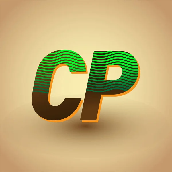 Kezdőbetű Logó Színes Zöld Barna Csíkos Compotition Vector Logo Design — Stock Vector