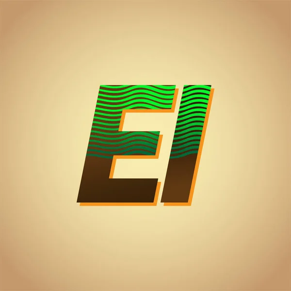 Logotipo Inicial Letra Color Verde Marrón Con Composición Rayas Elementos — Vector de stock