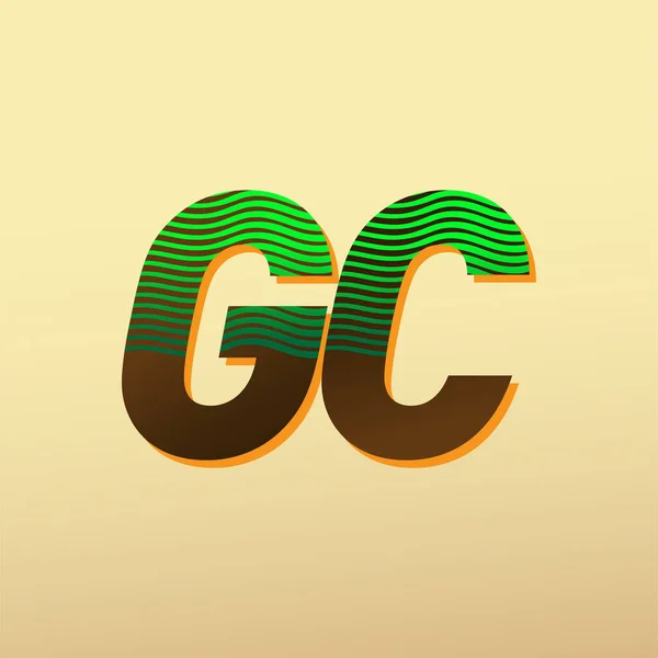 Logo Inicial Color Verde Marrón Con Composición Rayas Elementos Plantilla — Vector de stock