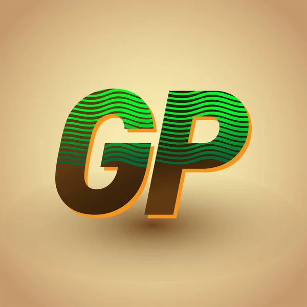 Letra Inicial Logo Color Verde Marrón Con Composición Rayas Elementos — Archivo Imágenes Vectoriales