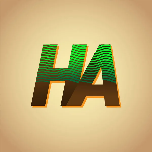 最初の文字のロゴあなたのビジネスや会社のアイデンティティのための縞模様の組成物 ベクトルのロゴデザインテンプレート要素と緑と茶色のHa色 — ストックベクタ