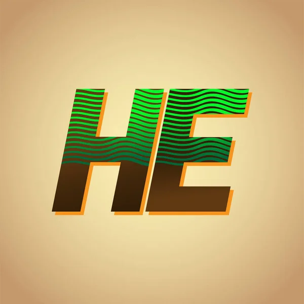 Logotipo Inicial Letra Color Verde Marrón Con Composición Rayas Elementos — Archivo Imágenes Vectoriales