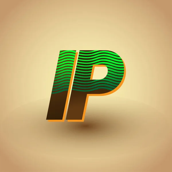 Logo Iniziale Della Lettera Colorato Verde Marrone Con Composizione Strisce — Vettoriale Stock