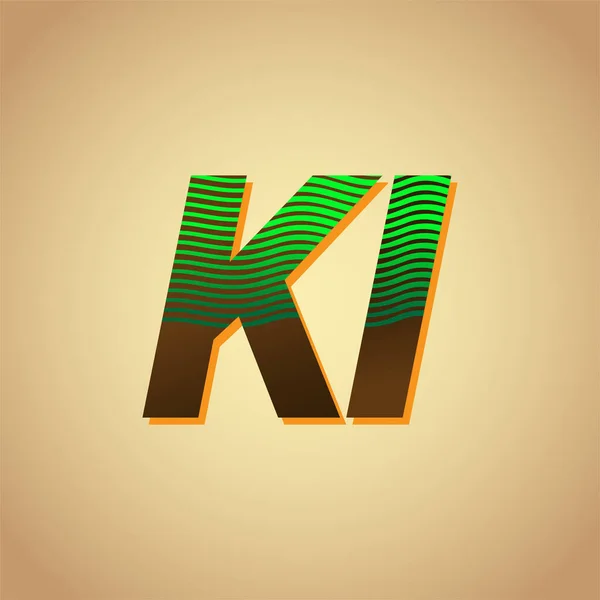 初始字母标识Ki为绿色和棕色 带有条纹组合 向量标识为您的企业或公司标识设计模板元素 — 图库矢量图片