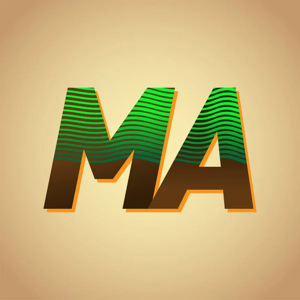 Första Bokstaven Logotyp Färgad Grön Och Brun Med Randig Kompott — Stock vektor
