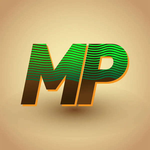 最初の文字のロゴMpは 縞模様の組成物と緑と茶色の色 あなたのビジネスや会社のアイデンティティのためのベクトルのロゴデザインテンプレート要素 — ストックベクタ