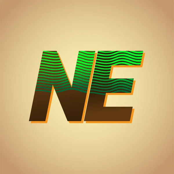 最初の文字のロゴあなたのビジネスや会社のアイデンティティのためのストライプの組成物 ベクトルのロゴデザインテンプレート要素と緑と茶色のNe色 — ストックベクタ