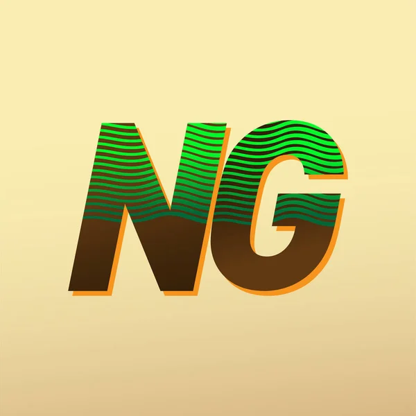最初の文字のロゴあなたのビジネスや会社のアイデンティティのためのストライプの組成物 ベクトルのロゴデザインテンプレート要素と緑と茶色のNg色 — ストックベクタ
